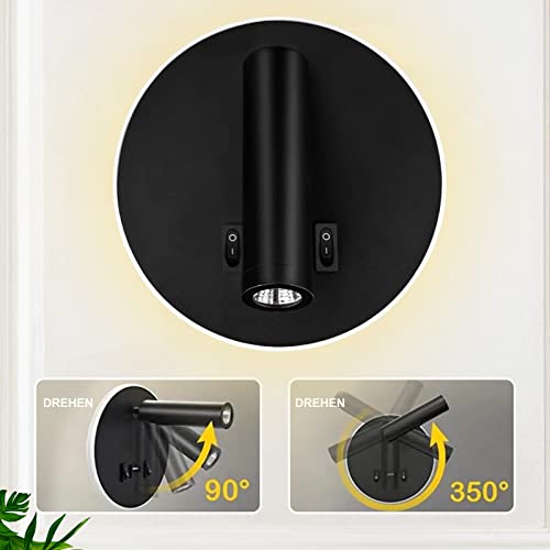 uksunvi LED Reading Lamp | 12W Rotatable Wall Sconce with USB & Type-C