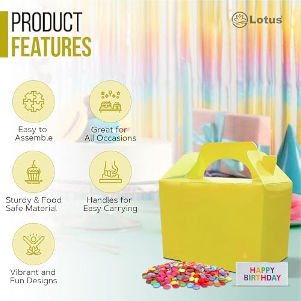 Lotus Yellow Children's Party Food Boxes - Recyclable Meal Box (50 Pack)