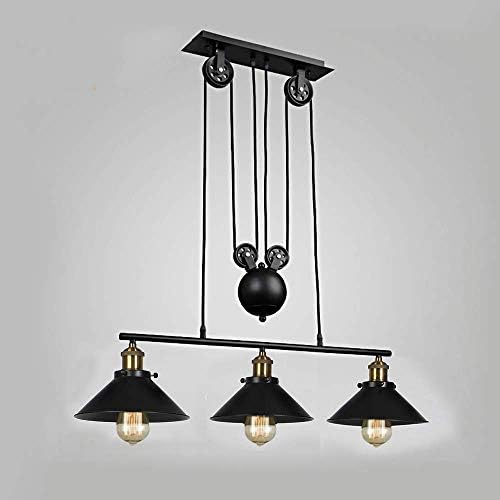 Jolof Store Industrial 3-Light Pulley Pendant – Vintage Black Metal Lamp