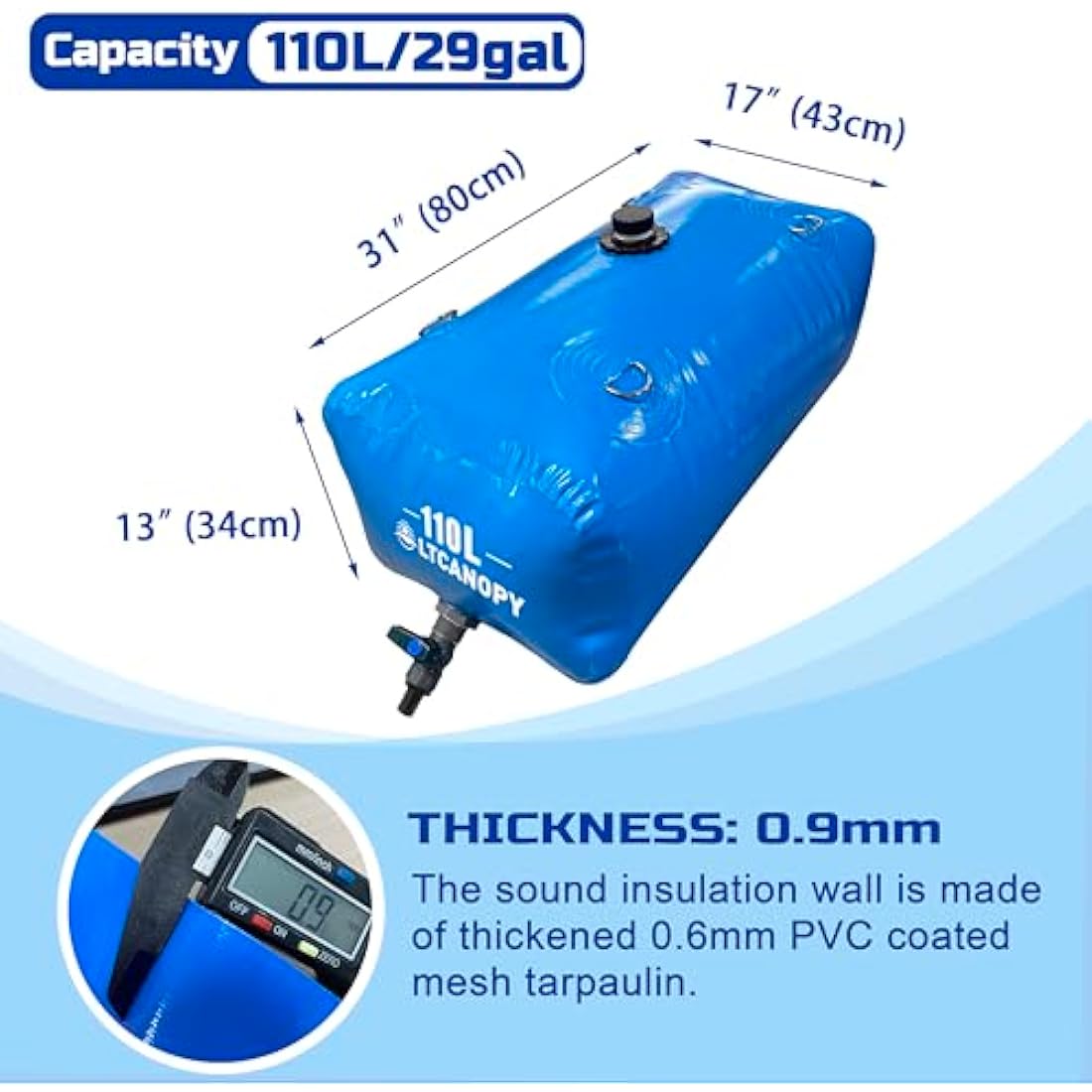 LTCANOPY 110L/30gal Portable Water Tank – Foldable PVC Storage Bladder
