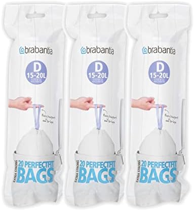 Brabantia Bin Liners Size D 15-20 Litre | Extra Strong Waste Bags - 60 Pack