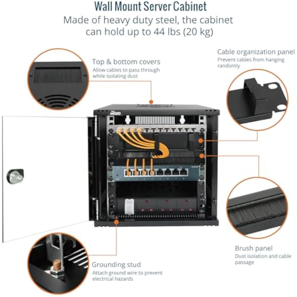 Tecmojo 6U Wall Mount Network Cabinet | 10-Inch Wide Data Rack with Shelf