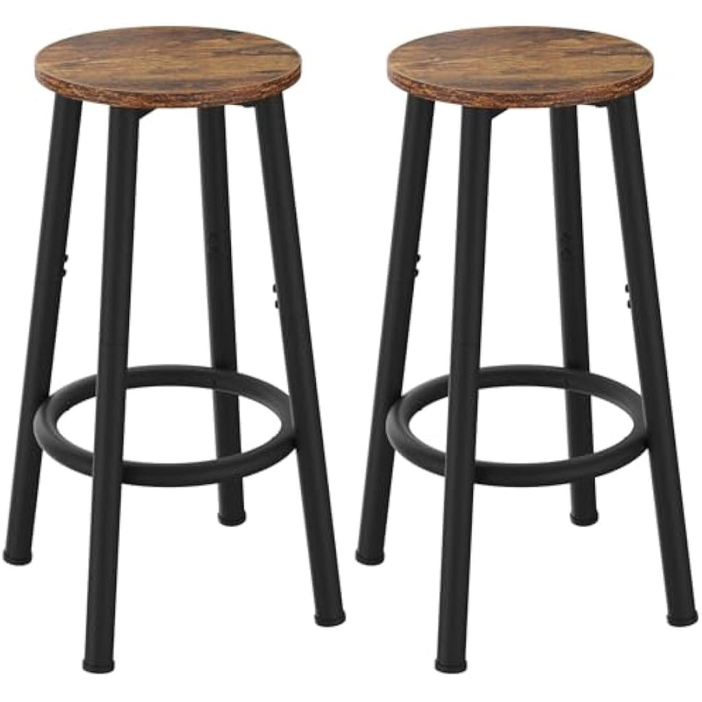 YMYNY Industrial Bar Stools Set of 2 | 64cm Rustic Brown Kitchen Chairs