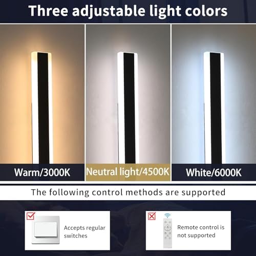 Mikeru Modern LED Outdoor Wall Light - 60cm Black Waterproof Sconce 2-Pack