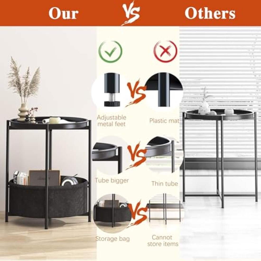Jolof Store Round Side Table – Metal End Table with Storage Basket