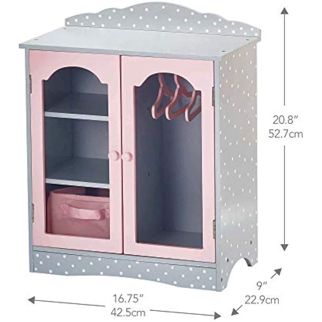 Olivia's Little World Wooden Doll Closet for 18" Dolls – Grey/Pink