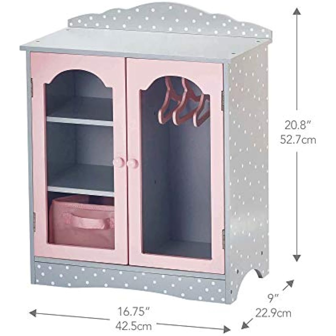 Olivia's Little World Wooden Doll Closet for 18" Dolls – Grey/Pink