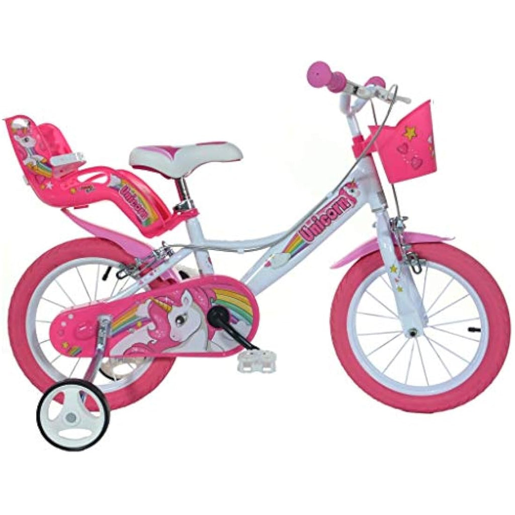 Dino Bikes Unicorn 14 Inch Kids Bicycle with Training Wheels - Pink