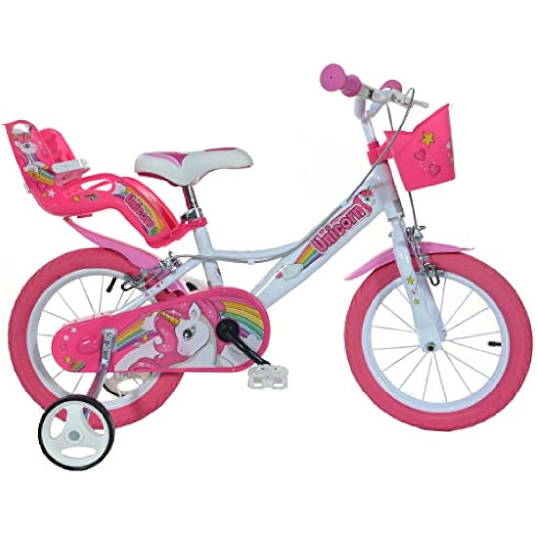 Dino Bikes Unicorn 14 Inch Kids Bicycle with Training Wheels - Pink