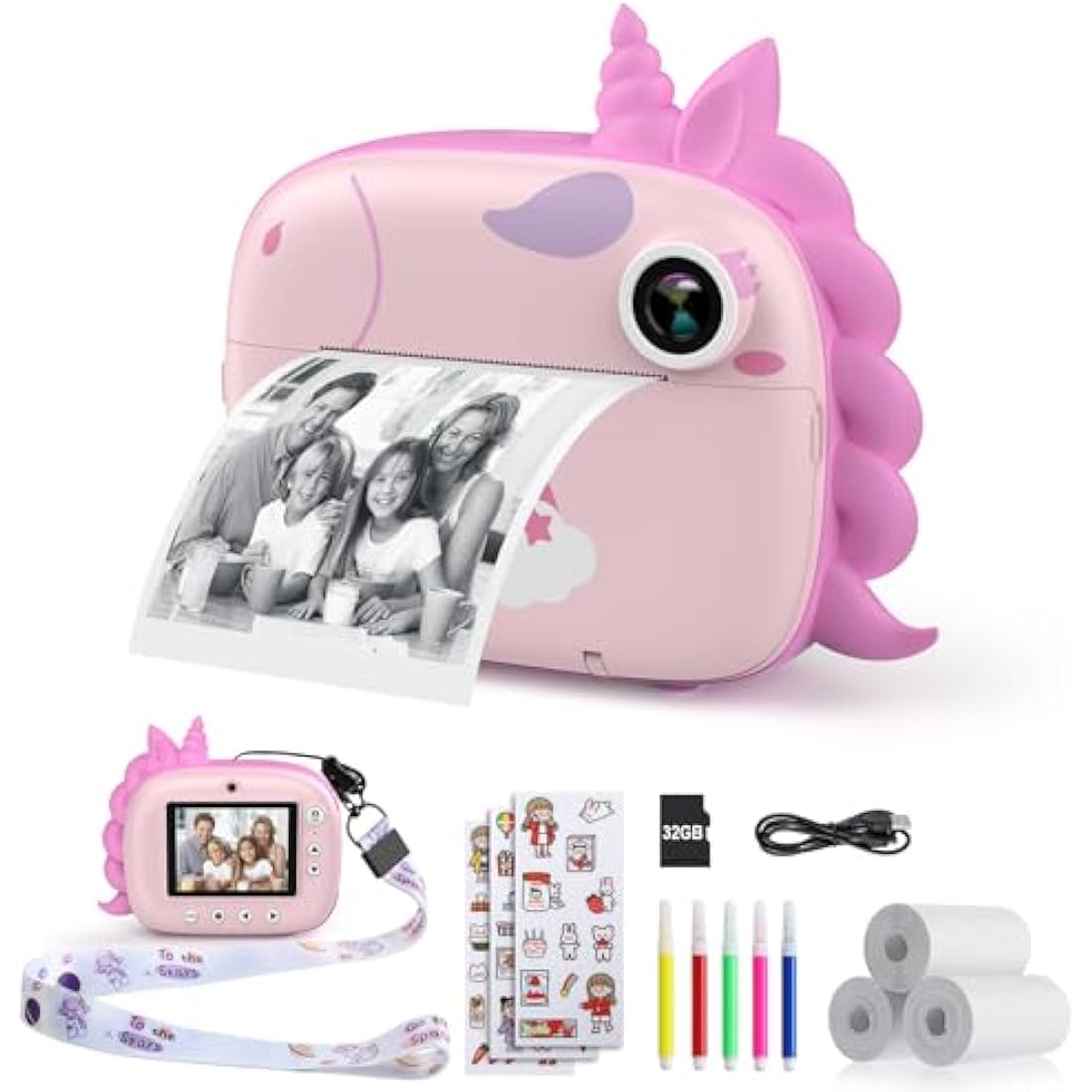 HiMont Kids Instant Print Camera – 20MP Dual Lens Digital Camera, Pink