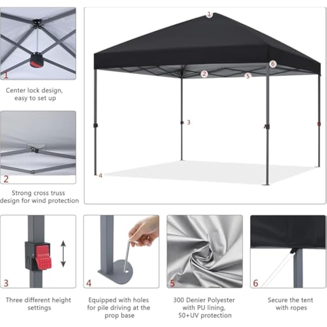 ABCCANOPY 2.5x2.5M Pop Up Gazebo – Heavy Duty Commercial Canopy, Black