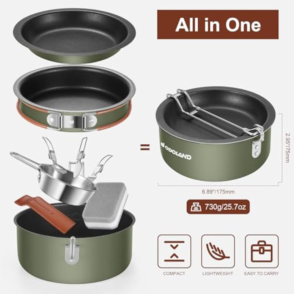 Odoland 10-Piece Non-Stick Camping Cookware Set – Lightweight Aluminum