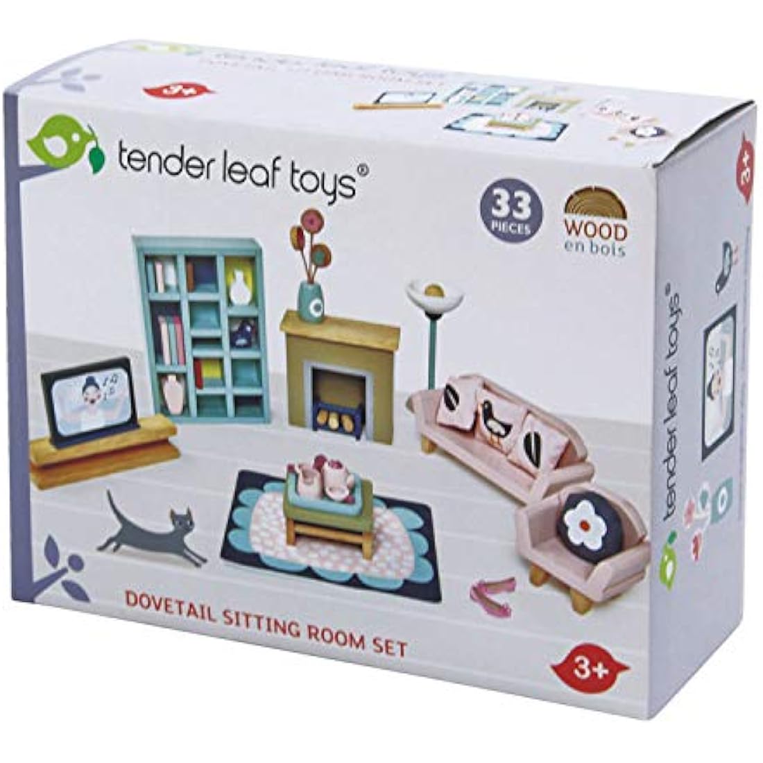 Tender Leaf Toys Wooden Dolls House Sitting Room Furniture Set - 33 Pieces