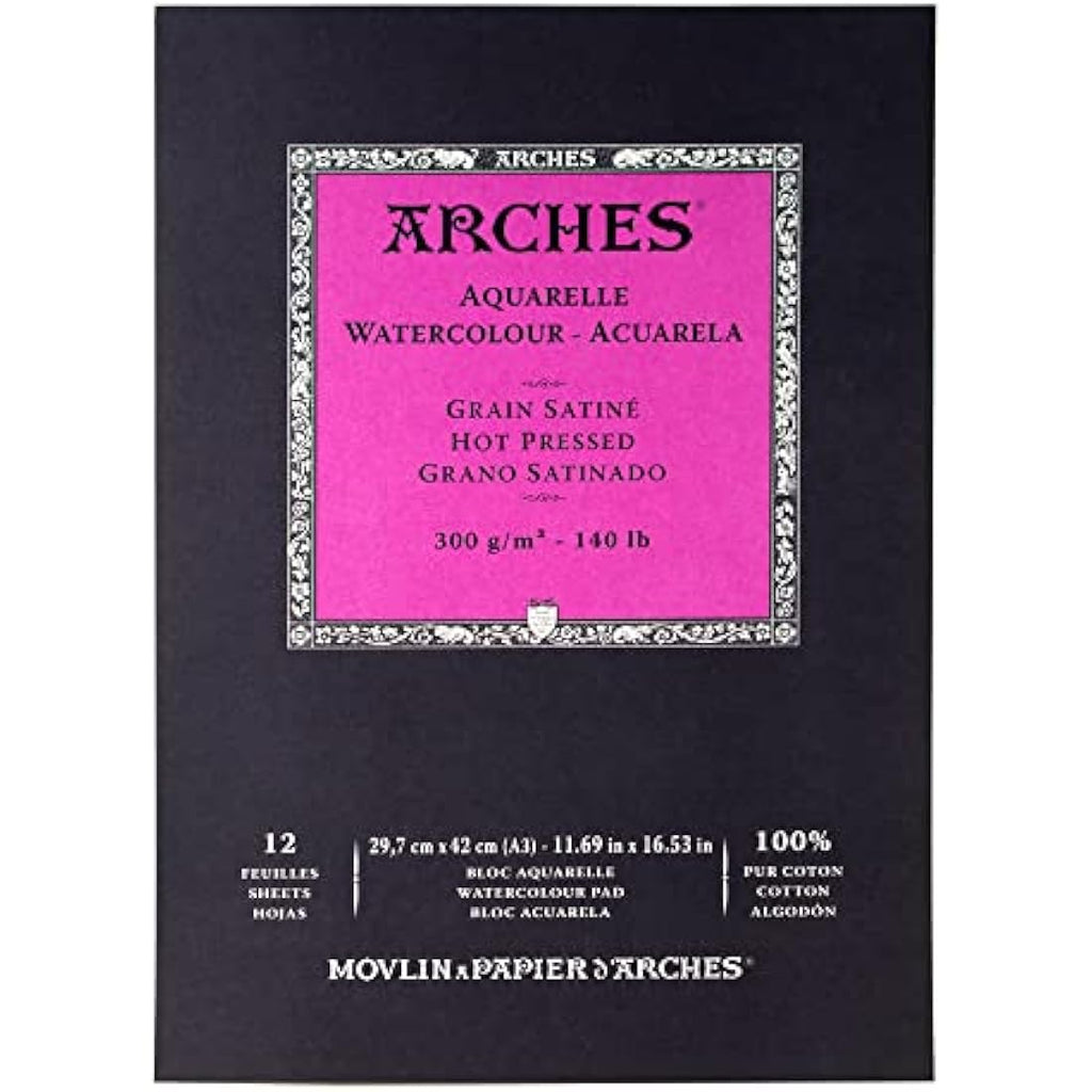 Arches Aquarelle Watercolor Pad - 100% Cotton Satin 300g A3 12 Sheets