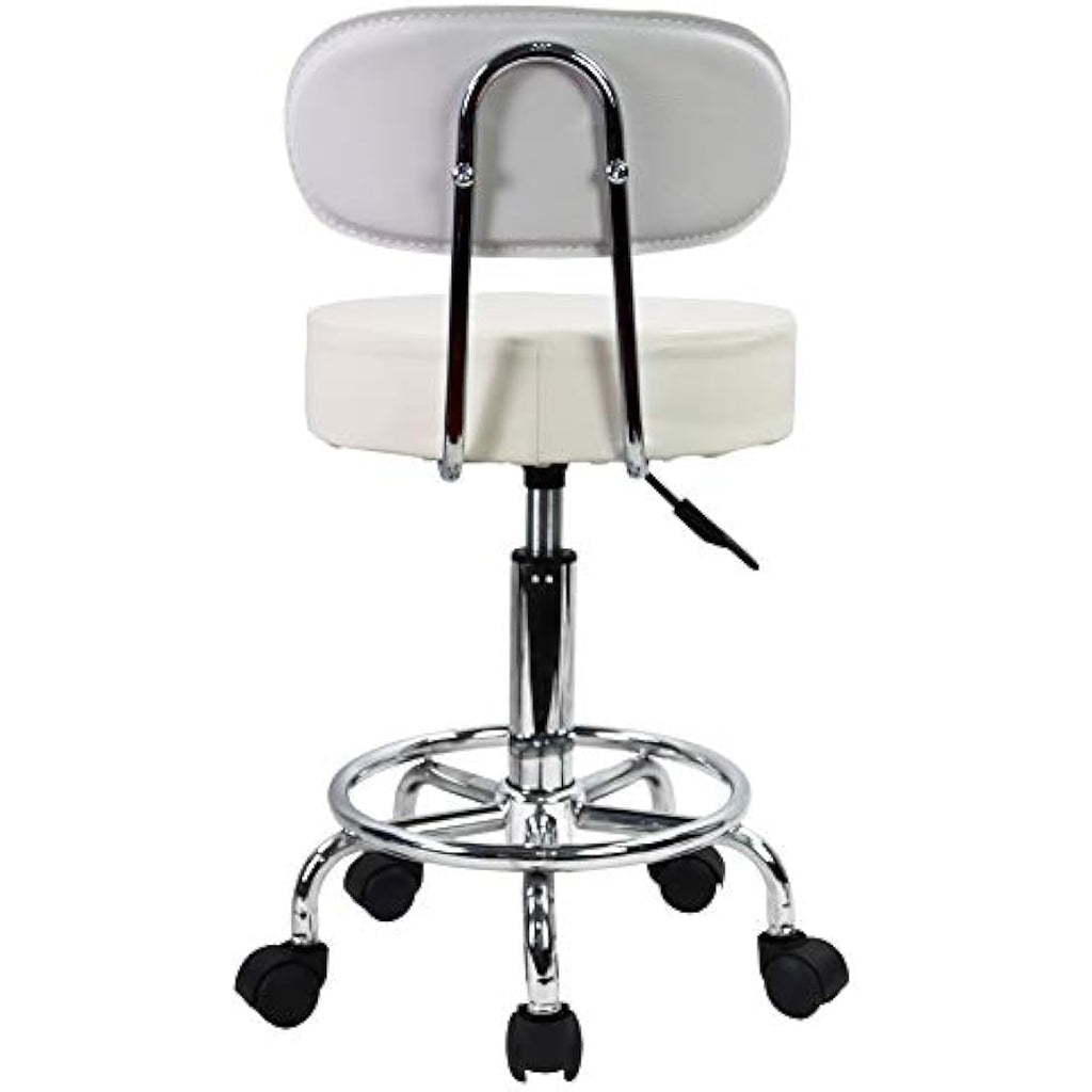KKTONER PU Leather Rolling Stool | Adjustable Swivel Task Chair - White