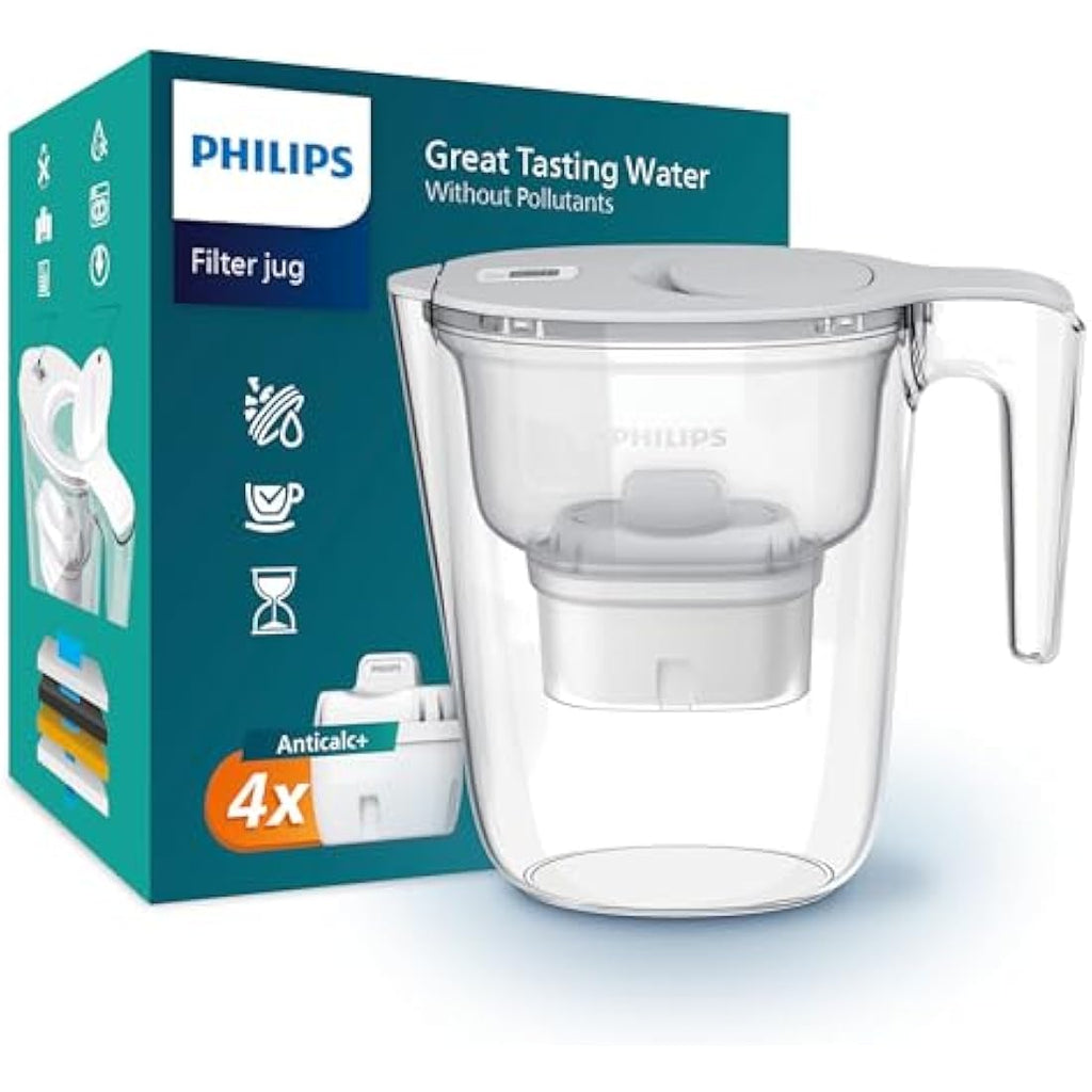 Philips Water Filter Jug with 4 Anticalc+ Cartridges | 2.6L White