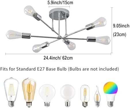 Hudi Fyier 6-Light Sputnik Chandelier | Mid-Century Modern Ceiling Light