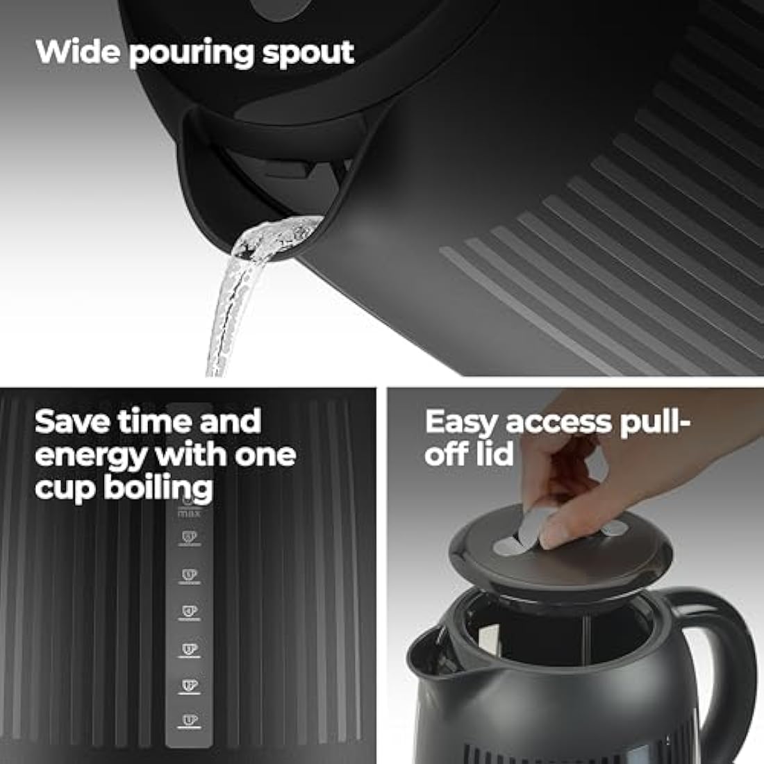 Kenwood Dawn Electric Kettle | 1.7L Fast Boil | Midnight Black