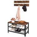HOOBRO Industrial Hall Tree with Shoe Bench - Rustic Brown Coat Rack