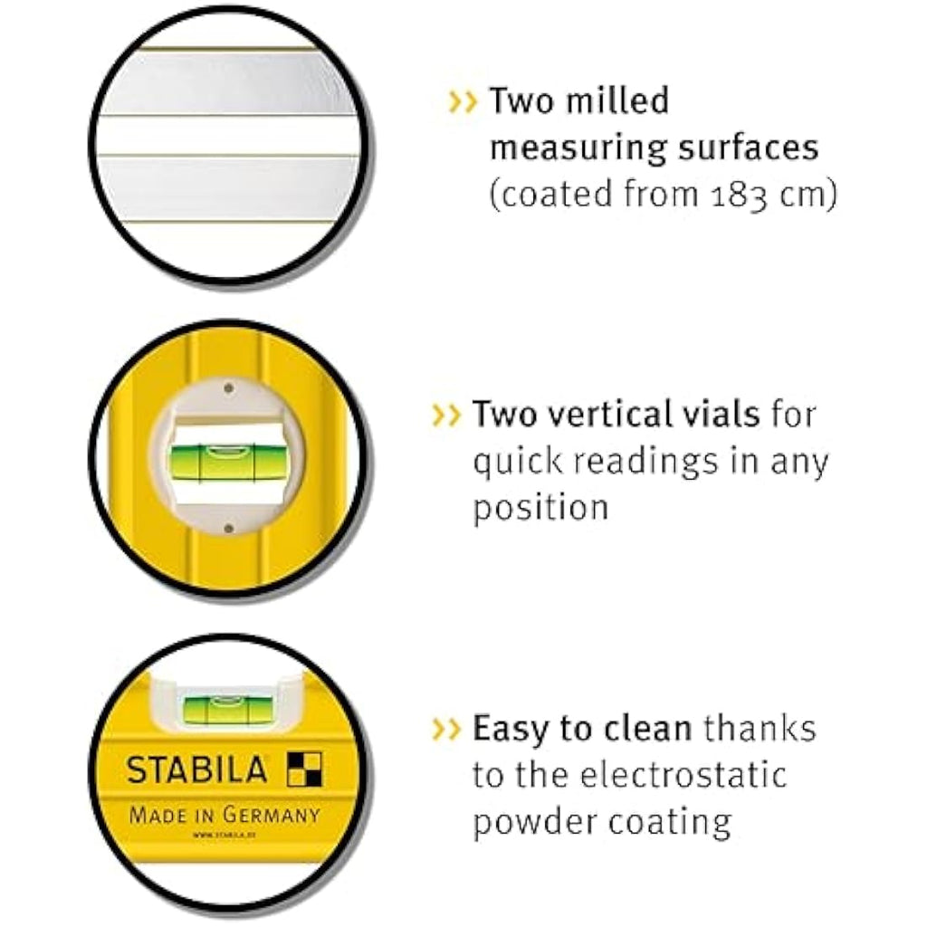 Stabila 96-2-60 Spirit Level | 3 Vial Precision Tool – 24in / 61cm