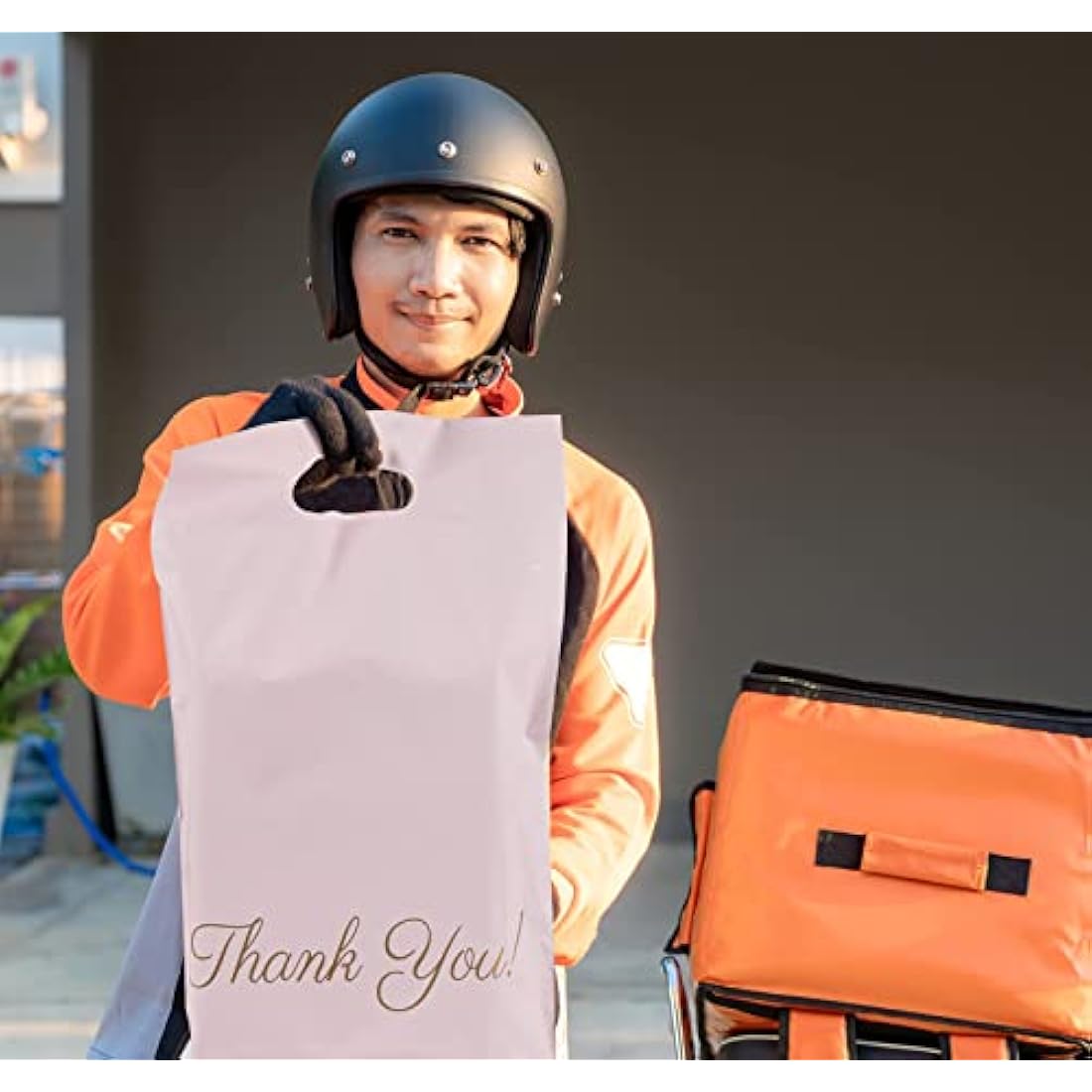 Rose Gold Poly Mailers with Handle - 10x14 Thank You Bags