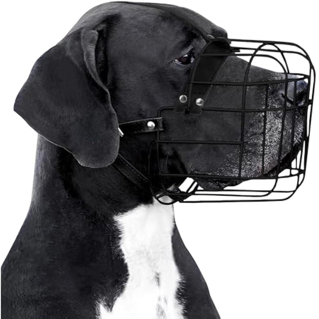 BronzeDog Metal Wire Basket Dog Muzzle | Large Breed Leather Straps