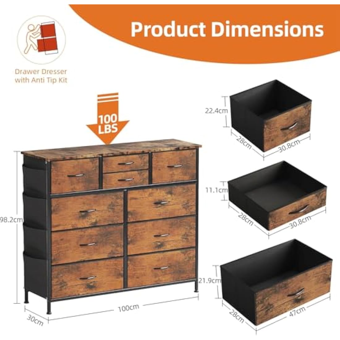10-Drawer Fabric Dresser – Rustic Brown Storage Organizer