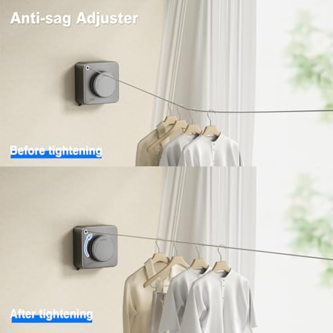 MUSTORN Retractable Washing Line – 4.6M Heavy Duty Wall Mounted Gray