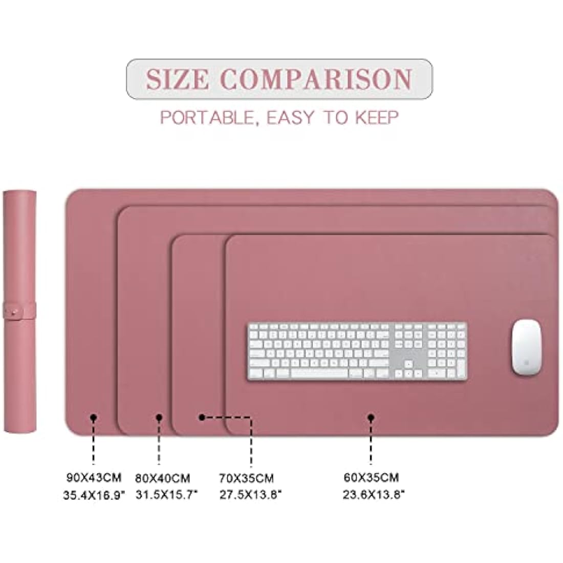 DOBAOJIA PU Leather Desk Pad - Waterproof Mouse Mat, Dark Pink, 27.5x13.8"
