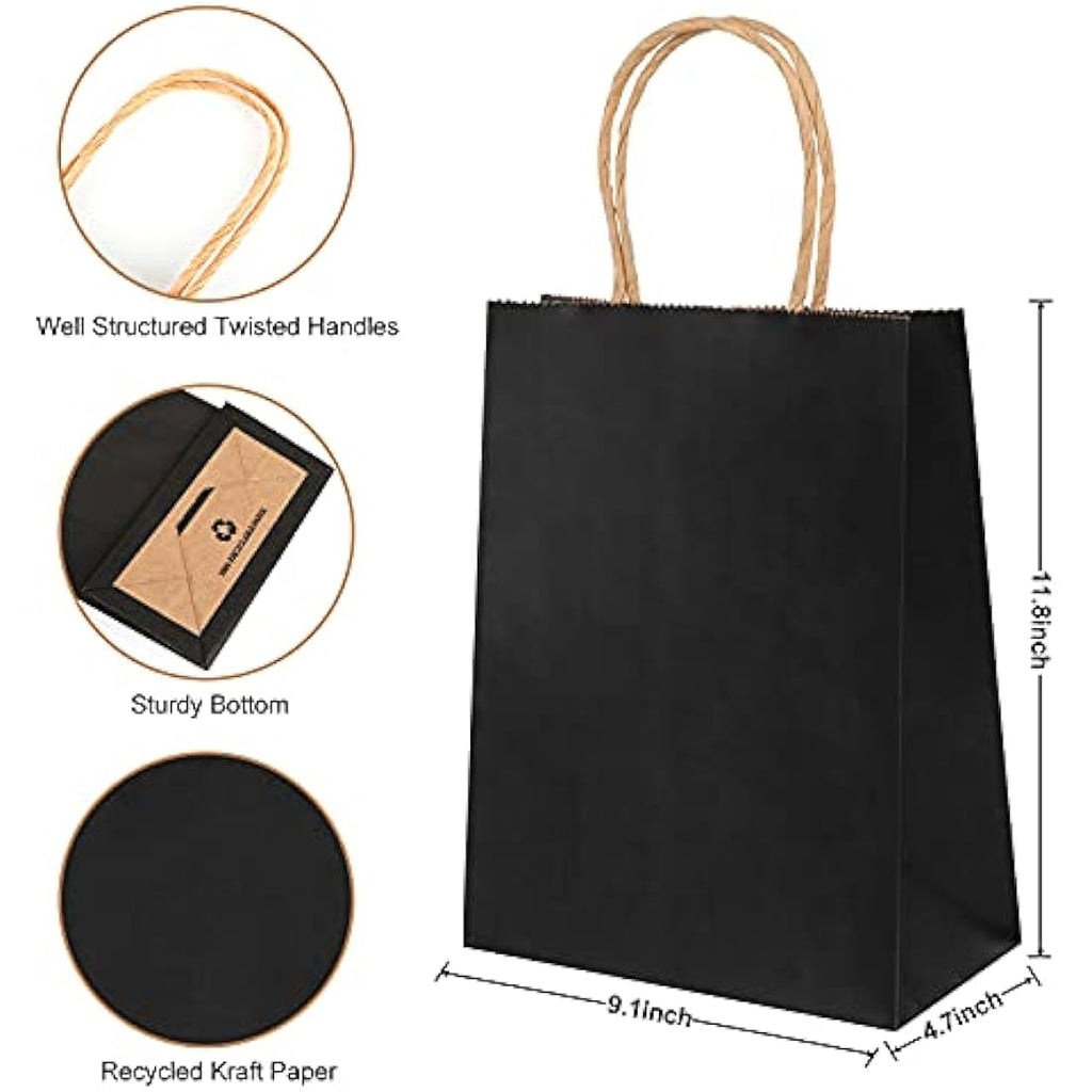 Large Black Paper Gift Bags with Handles - 18 Pack