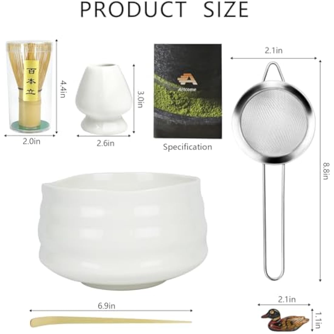 Artcome White Matcha Ceremony Kit – Bamboo Whisk and Ceramic Bowl Set