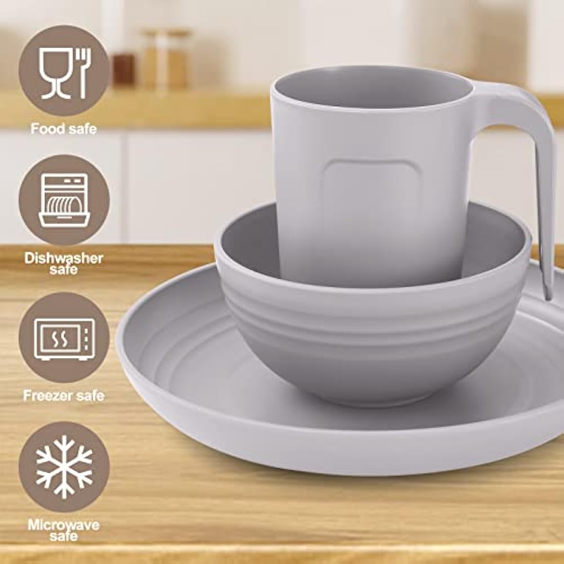 Odoland 20-Piece Unbreakable Camping Dinnerware Set for 4 | Gray