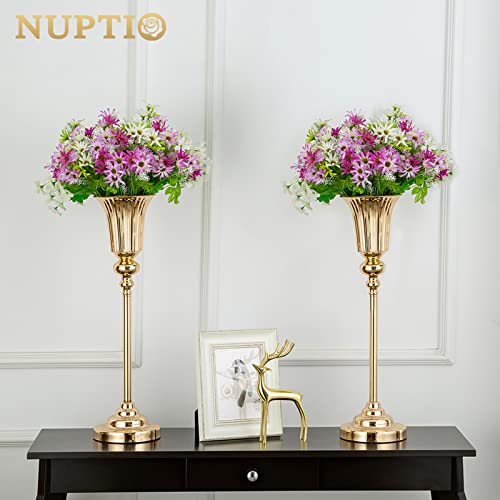 Nuptio Gold Trumpet Vases | 21.5" Metal Wedding Table Centerpieces - 2 Pcs
