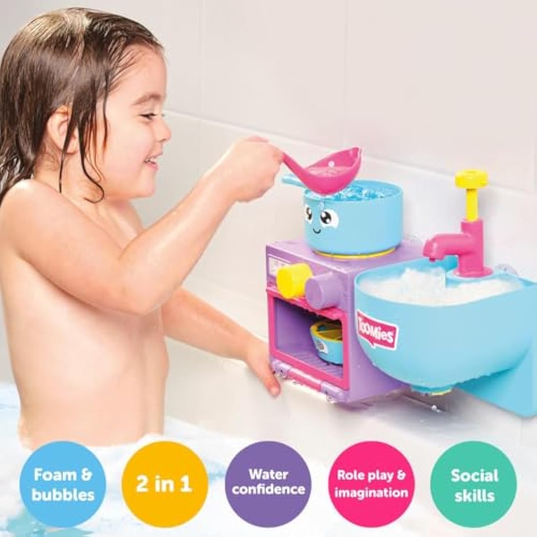 Toomies Bubble & Bake Bathtime Kitchen | 2-in-1 Bubble Maker Bath Toy