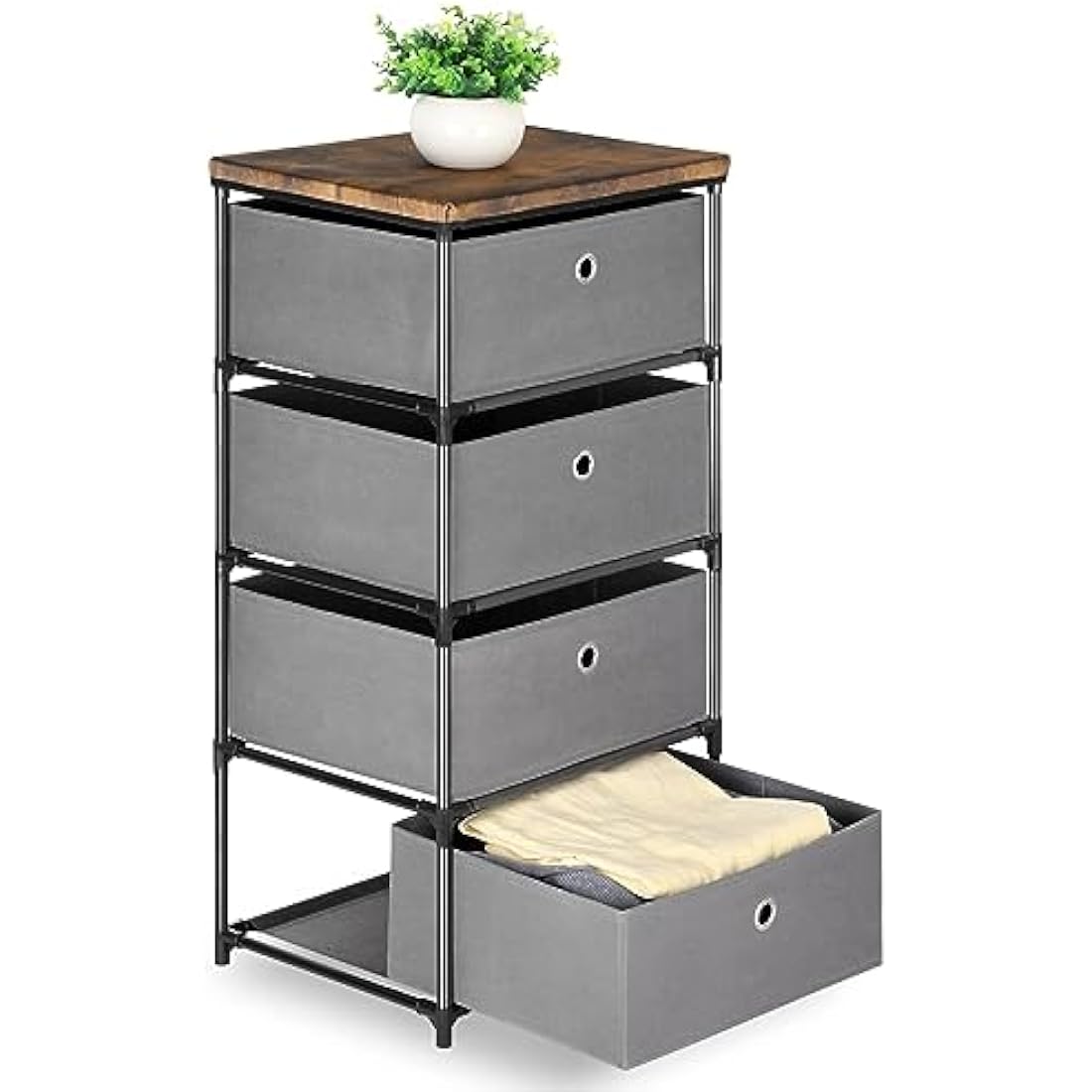 LIANTRAL 4-Drawer Fabric Dresser – Grey Storage Tower for Bedroom & Dorm