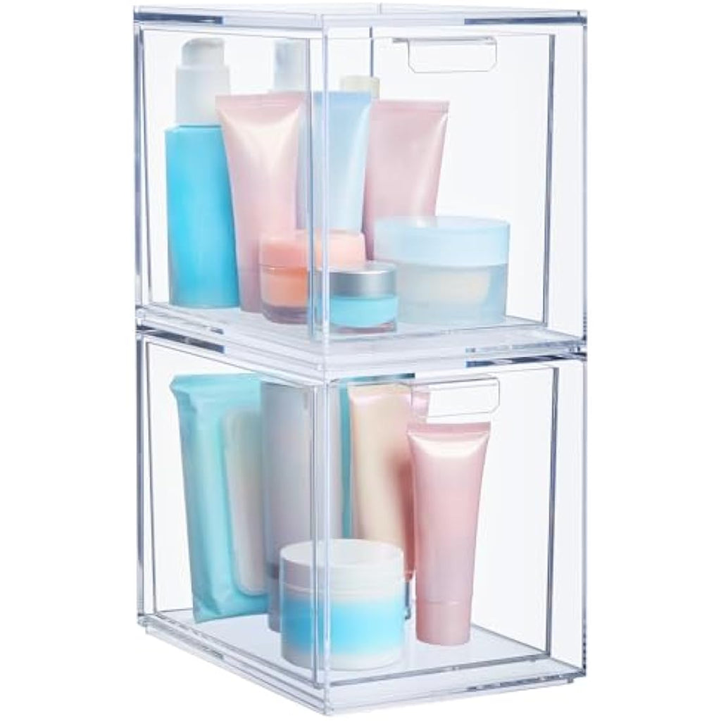 STORi Audrey Clear Stackable Cosmetic Organizer Drawers | Set of 2