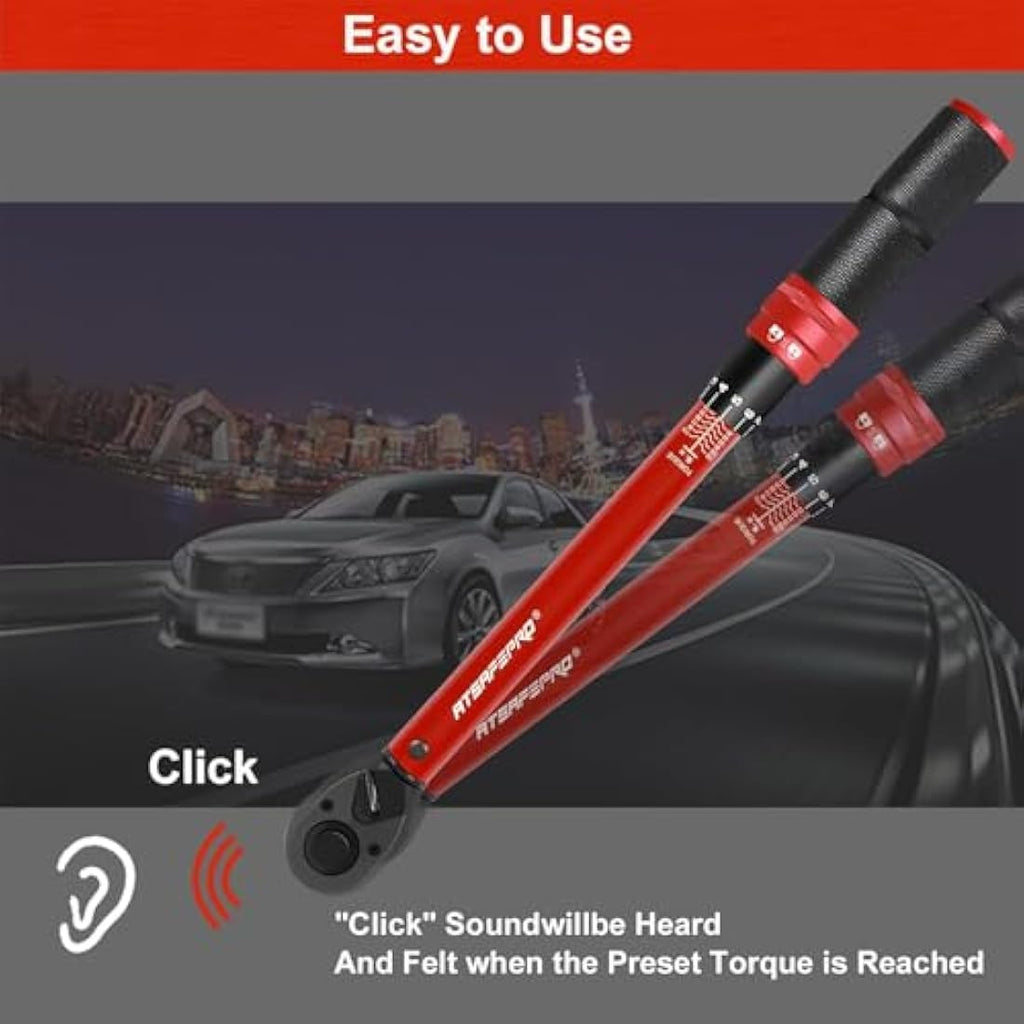 ATsafepro 3/8 Inch Drive Click Torque Wrench | 10-120 Nm Dual-Direction