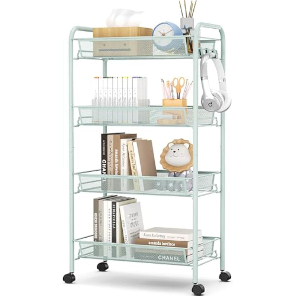 APEXCHASER 4-Tier Metal Rolling Utility Cart | Mobile Storage Trolley, Green