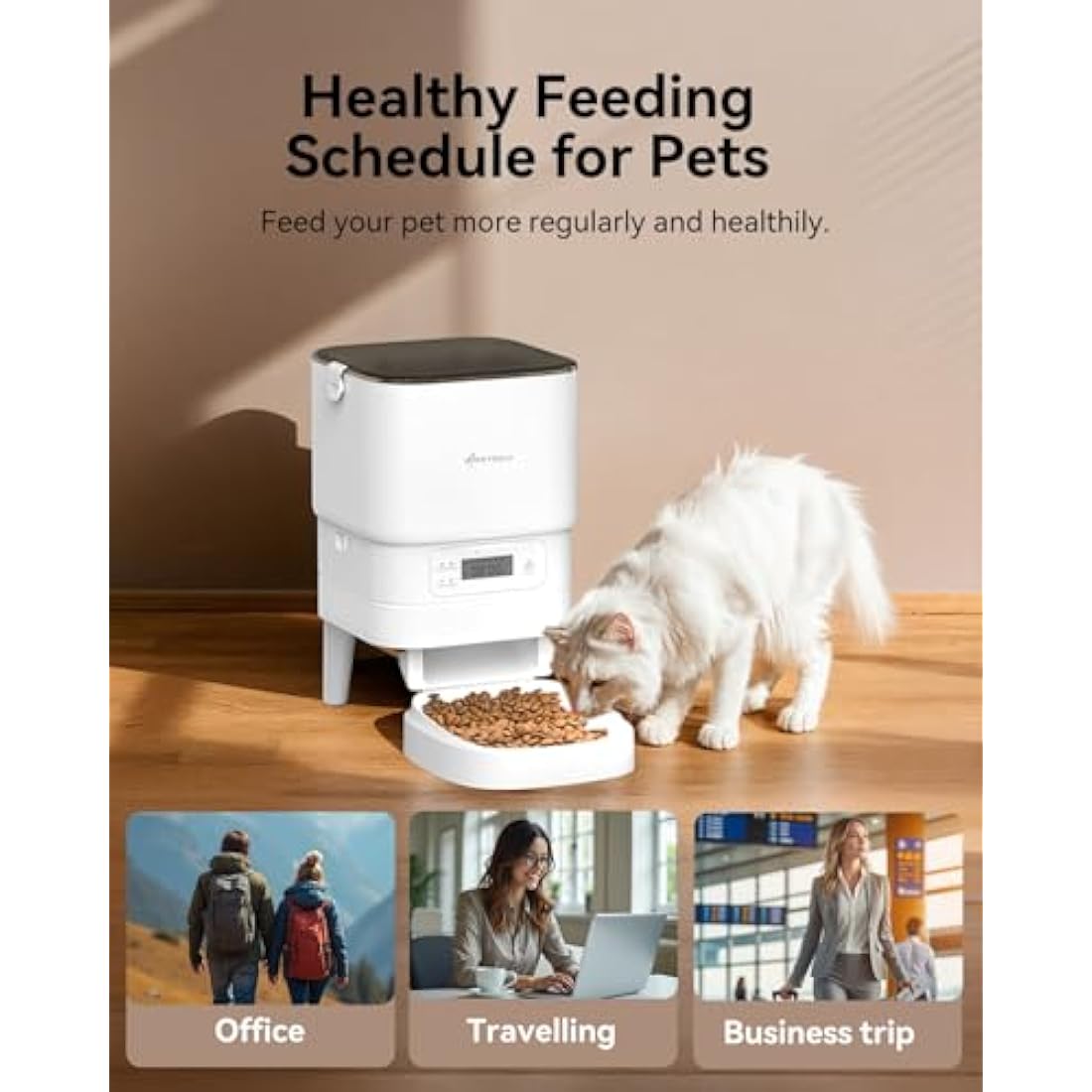 APETDOLA Automatic Cat Feeder – 4L Timed Pet Food Dispenser with Voice, White