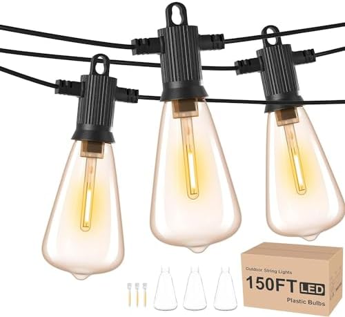 ZOTOYI 150FT Outdoor String Lights – Waterproof Shatterproof Festoon Lights