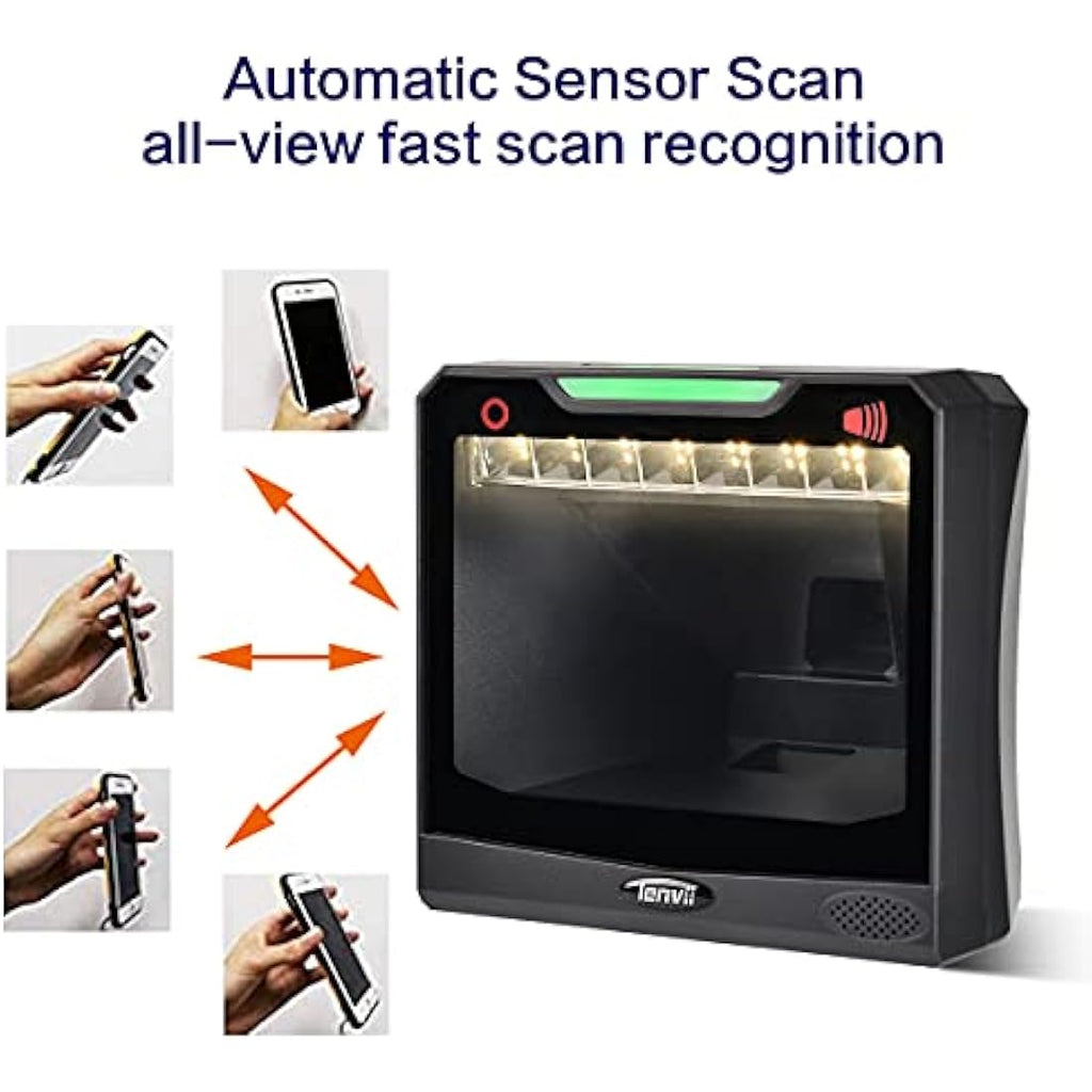 LENVII Desktop 2D Barcode Scanner – Hands-Free Omnidirectional QR Reader