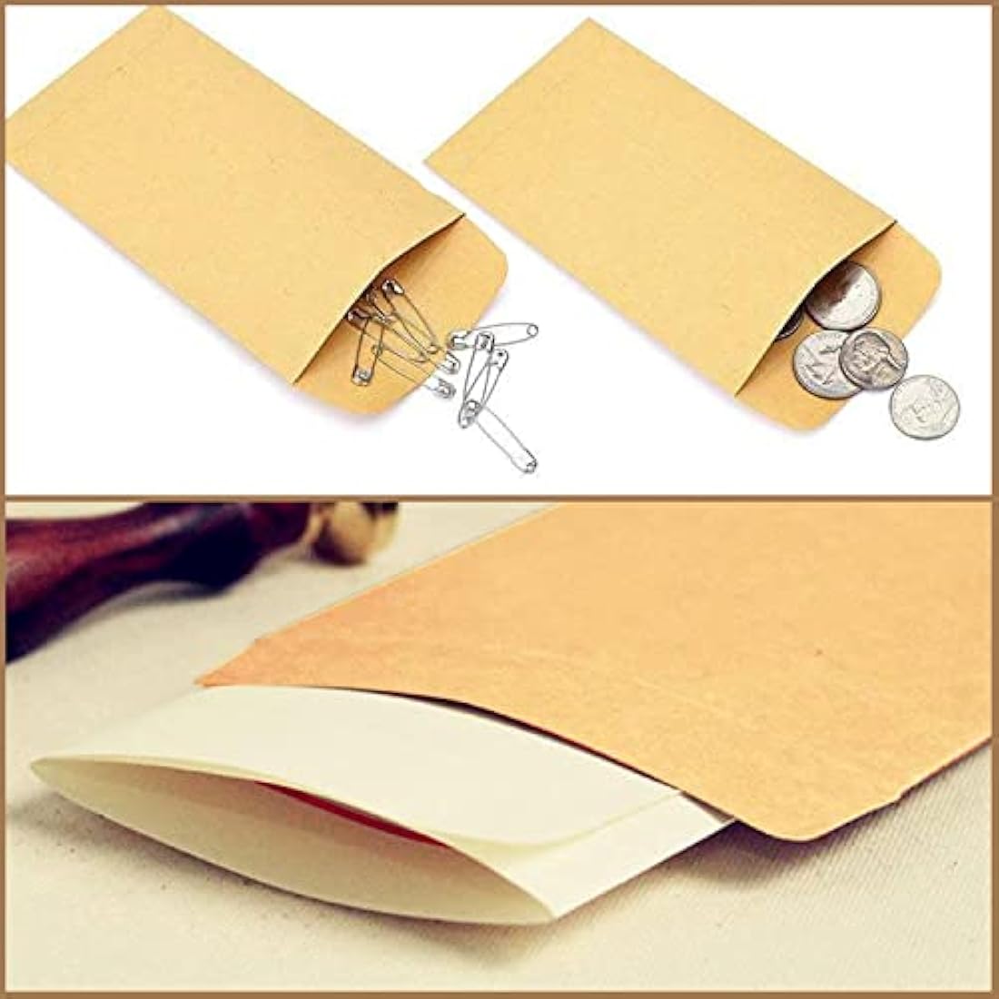 100Pcs Kraft Paper Seed Envelopes | Self-Adhesive Coin Packets