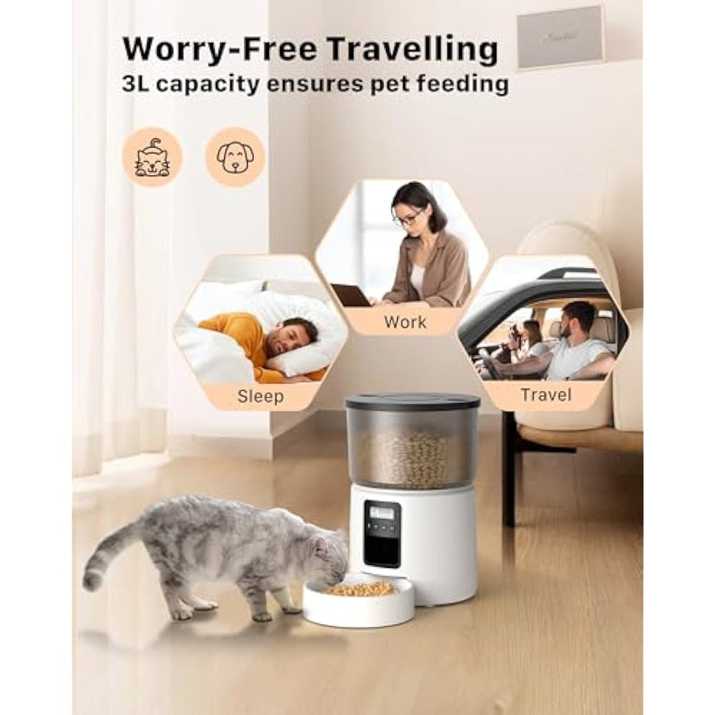 BEMOONY Automatic Cat Feeder - 3L Pet Food Dispenser with Voice Recorder