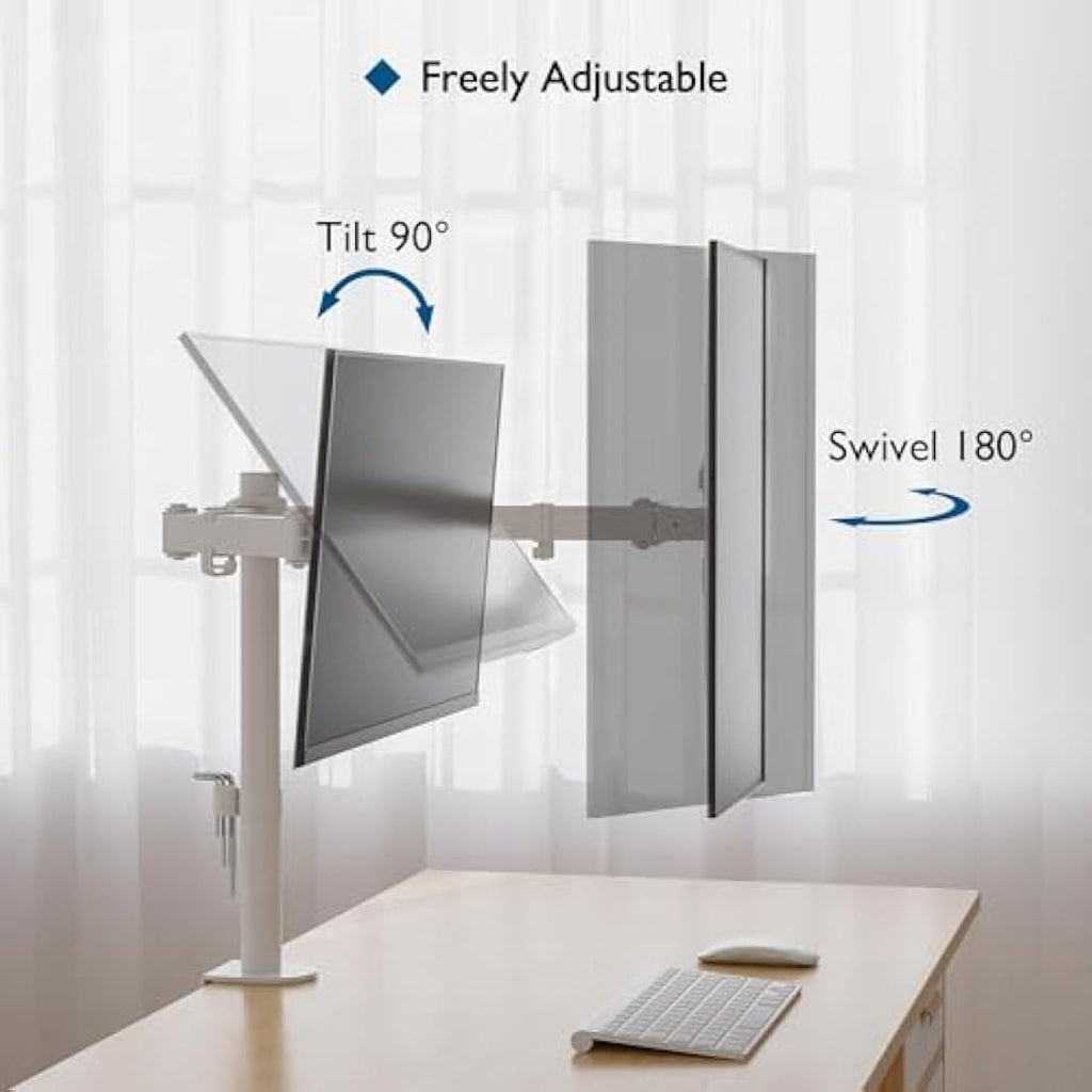 BONTEC Dual Monitor Stand – Ergonomic Height Adjustable Desk Mount, White
