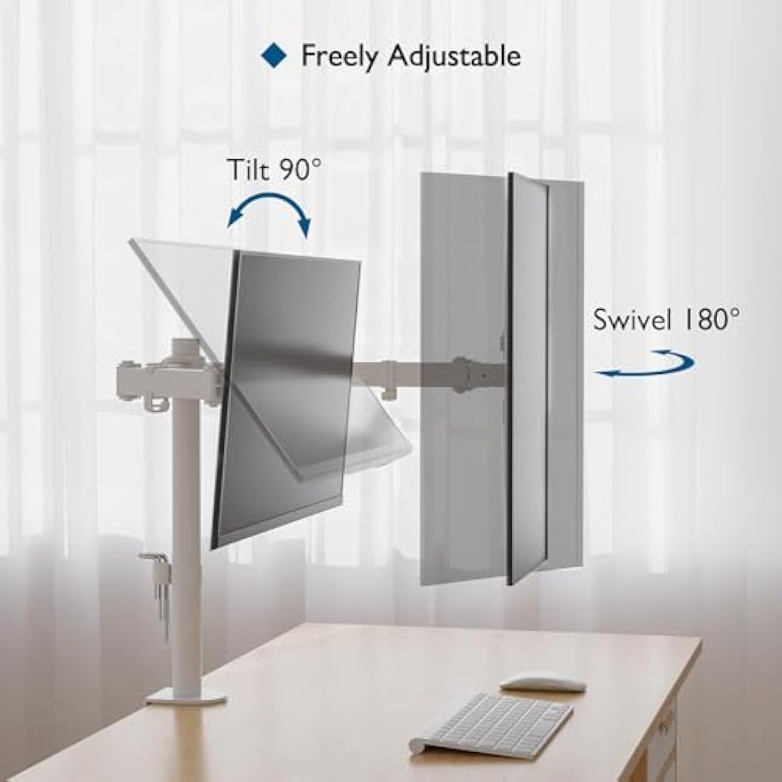 BONTEC Dual Monitor Stand – Ergonomic Height Adjustable Desk Mount, White