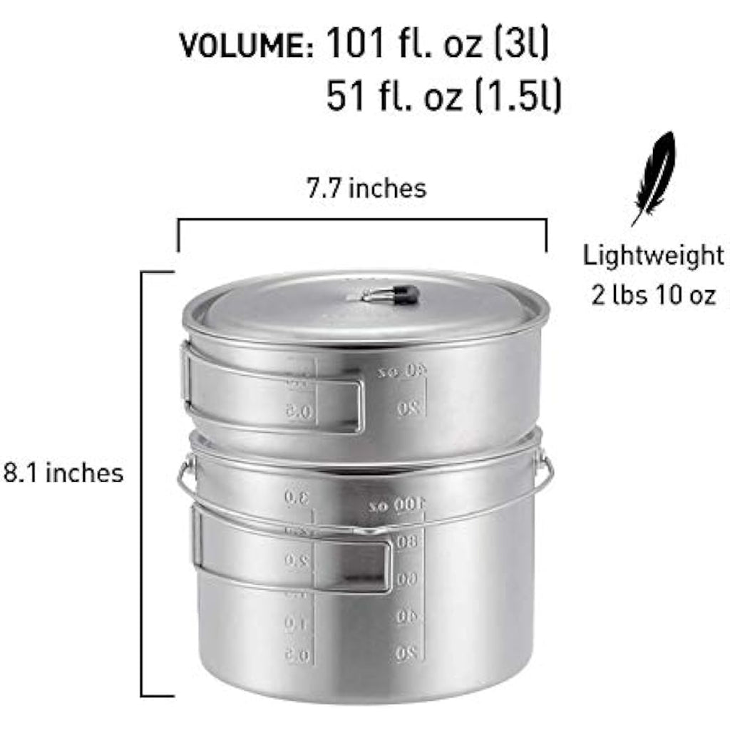 Solo Stove 2 & 3 Pot Set | Stainless Steel Backpacking Camping Cookware