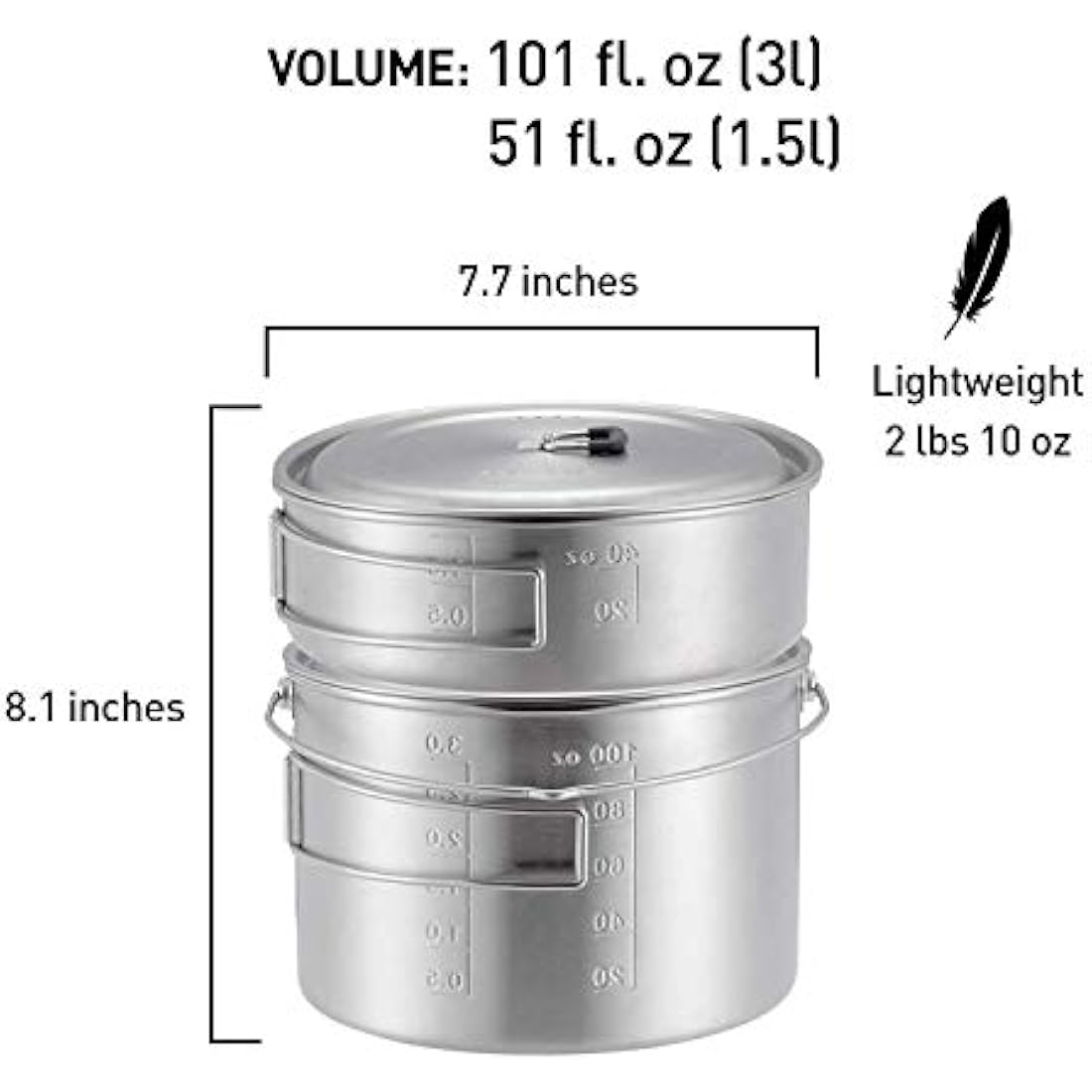 Solo Stove 2 & 3 Pot Set | Stainless Steel Backpacking Camping Cookware