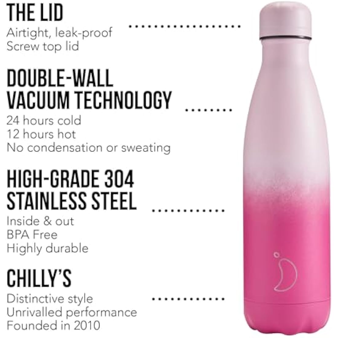 Chilly's Insulated Water Bottle – 500ml Stainless Steel – Rose Blush