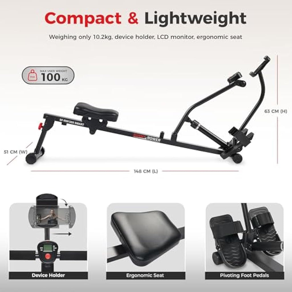 Sunny Health & Fitness Compact Rowing Machine - 12 Resistance Levels