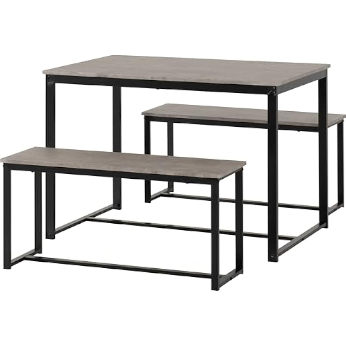 Seconique Lincoln 3 Piece Dining Bench Set | Stone Effect & Black